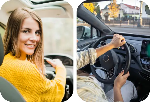 Female student learning to drive in Santa Clara with AAA instructor